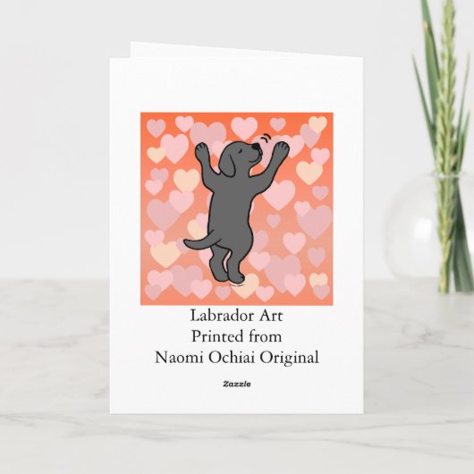 Black Labrador Puppy Hug Cartoon Herz Karte (Rückseite)