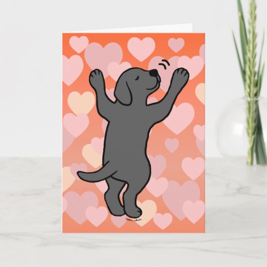 Black Labrador Puppy Hug Cartoon Herz Karte (Vorderseite)