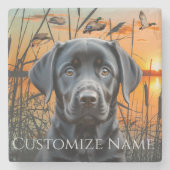 Black Labrador Puppy, maßgeschneiderte Hochzeitsge Steinuntersetzer (Vorderseite)