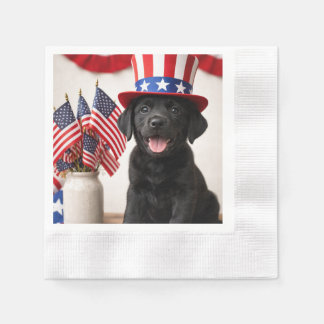 Black Labrador Puppy Patriotic Paper Napkins | Serviette