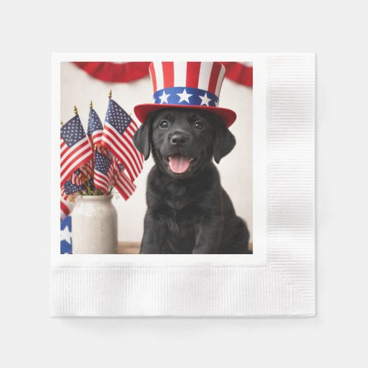 Black Labrador Puppy Patriotic Paper Napkins | Serviette (Vorderseite)