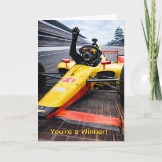Black Labrador Puppy Racing Indy Car Birthday Karte (Vorderseite)
