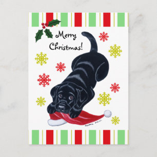 Black Labrador Puppy & Weihnachtsmannmütze Christm Feiertagspostkarte