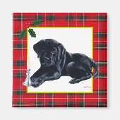 Black Labrador Puppy & Weihnachtsmannmütze Christm Magnet (Vorne)