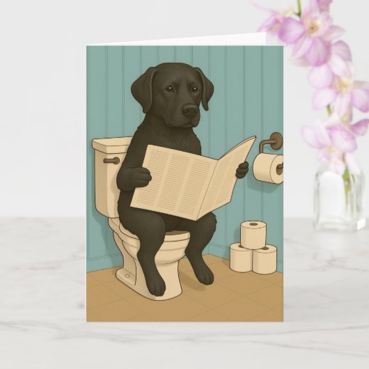 Black Labrador Reading Newspapier auf der Toilette Karte (Orchidee)
