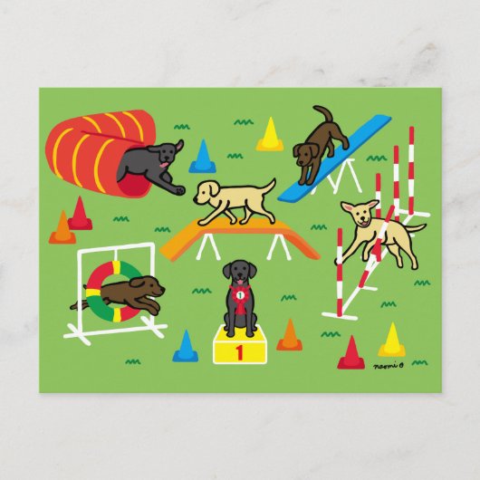 Black Labrador Retriever Agility Cartoon Postkarte (Vorderseite)