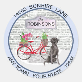 Black Labrador Retriever Bicycle Address Runder Aufkleber