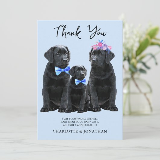 Black Labrador Retriever Blue Boy Puppy Dog Dankeskarte (Stehend Vorderseite)