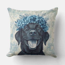 Black Labrador Retriever Blue Floral Kissen
