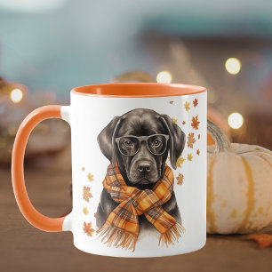 Black Labrador Retriever Brille Karierter Scarf Fa Tasse