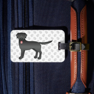 Black Labrador Retriever Cartoon Dog & Text Luggag Gepäckanhänger