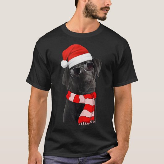 Black Labrador Retriever Christmas Lights Santa Ha T-Shirt (Vorderseite)