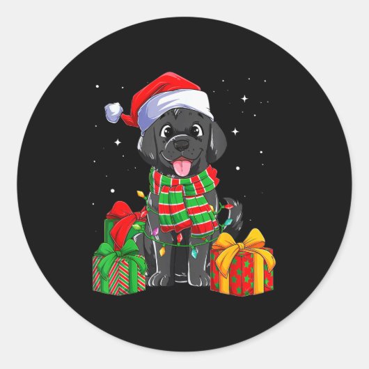 Black Labrador Retriever Christmas Lights Xmas Lab Runder Aufkleber (Vorderseite)
