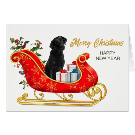 Black Labrador Retriever Christmas Sleigh Card (Vorderseite (Horizontal))