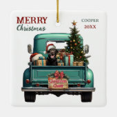 Black Labrador Retriever Dog Retro Truck Weihnacht Keramikornament (Rückseite)