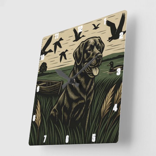 Black Labrador Retriever Entenjagd Quadratische Wanduhr (Winkel)