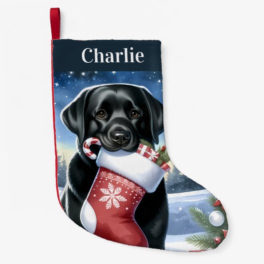 Black Labrador Retriever Festive Puppy Dog Kleiner Weihnachtsstrumpf (Vorderseite)