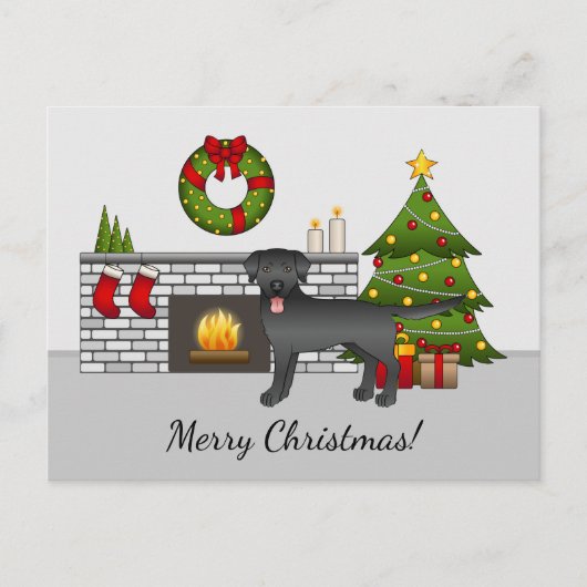 Black Labrador Retriever - Festlicher Weihnachtsra Postkarte (Vorderseite)