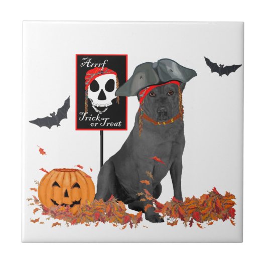 Black Labrador Retriever Halloween Fliese (Vorderseite)