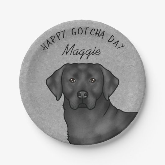 Black Labrador Retriever Happy Gotcha Day Grau Pappteller (Vorderseite)