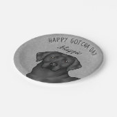 Black Labrador Retriever Happy Gotcha Day Grau Pappteller (Schrägansicht)