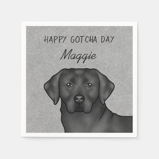 Black Labrador Retriever Happy Gotcha Day Grau Serviette (Vorderseite)