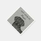 Black Labrador Retriever Happy Gotcha Day Grau Serviette (Ecke)