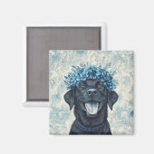 Black Labrador Retriever Hund Blue Floral Kitchen Magnet (Vorderseite/Rückseite)