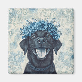 Black Labrador Retriever Hund Blue Floral Kitchen Magnet