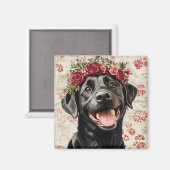 Black Labrador Retriever Hund Red Floral Kitchen Magnet (Vorderseite/Rückseite)