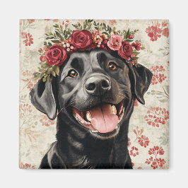 Black Labrador Retriever Hund Red Floral Kitchen Magnet