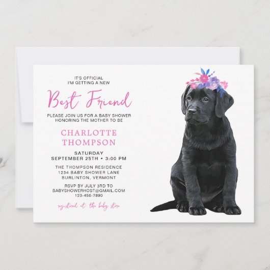 Black Labrador Retriever Kinderdusche Einfach Nied Einladung (Vorderseite)