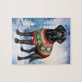 Black Labrador Retriever Niedlicher Weihnachtshund Puzzle (Horizontal)