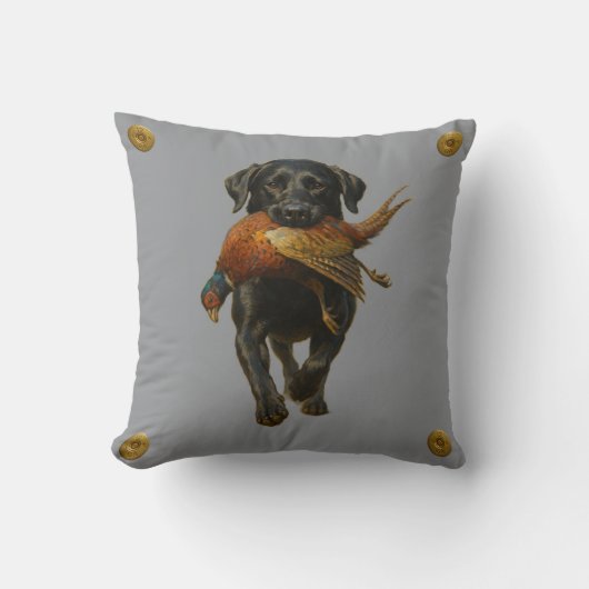 Black Labrador Retriever & Pheasant throw cushion Kissen (Vorderseite)