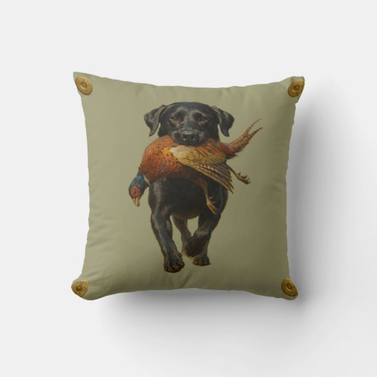 Black Labrador Retriever & Pheasant throw cushion Kissen (Vorderseite)