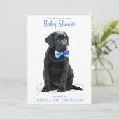 Black Labrador Retriever Puppy Blue Baby Dusche Einladung (Stehend Vorderseite)