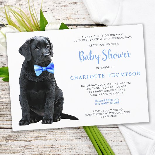 Black Labrador Retriever Puppy Blue Baby Dusche Einladung