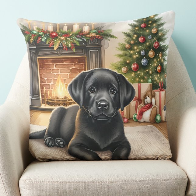 Black Labrador Retriever Puppy Dodge Weihnachten Kissen (Von Creator hochgeladen)