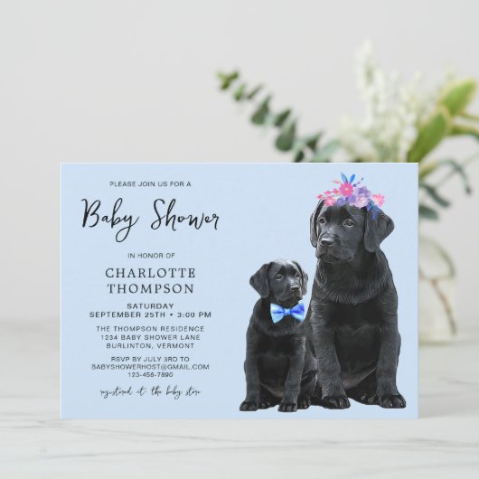 Black Labrador Retriever Puppy Dog Blue Boy Einladung (Stehend Vorderseite)