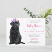 Black Labrador Retriever Puppy Pink Baby Dusche Einladung (Stehend Vorderseite)
