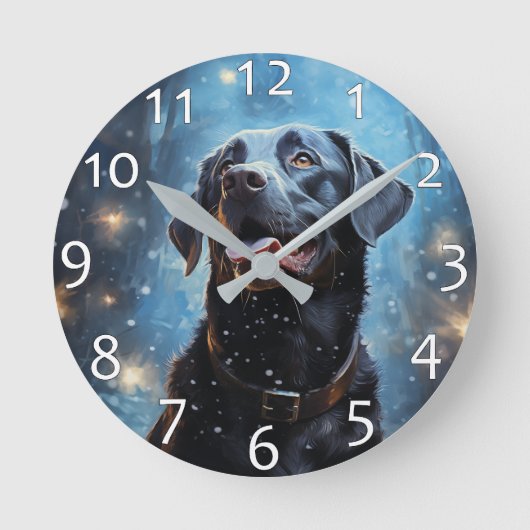 Black Labrador Retriever Runde Wanduhr (Vorderseite)