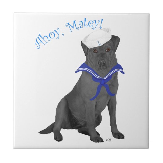Black Labrador Retriever Sailor Fliese (Vorderseite)