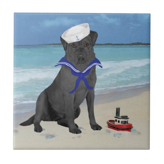 Black Labrador Retriever Sailor Fliese (Vorderseite)