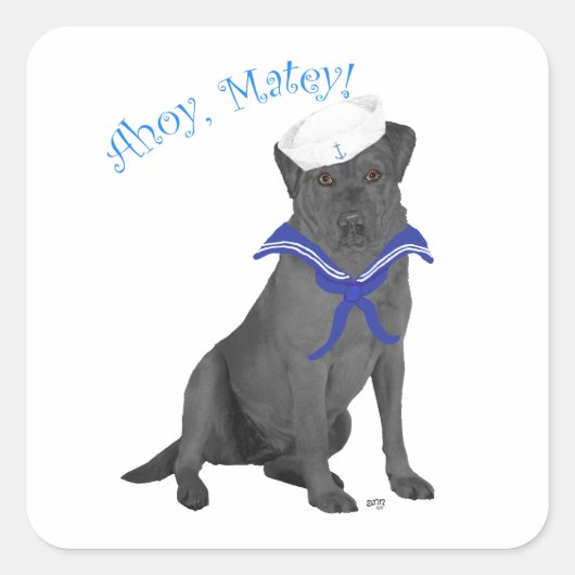 Black Labrador Retriever Sailor Quadratischer Aufkleber (Vorderseite)
