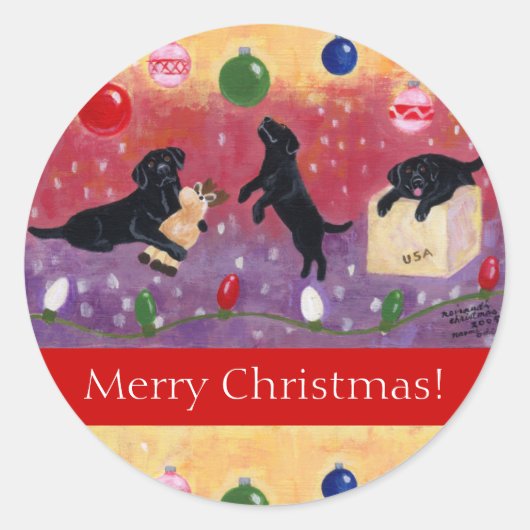 Black Labrador Retriever Weihnachtskleber Runder Aufkleber (Vorderseite)