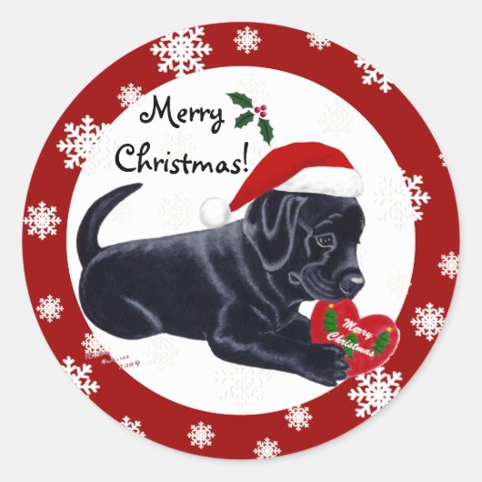 Black Labrador Retriever Weihnachtsschneeflocke Runder Aufkleber (Vorderseite)