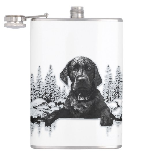 Black Labrador Retriever Welppy T - Shirt Throw Pi Flachmann (Geöffnet)