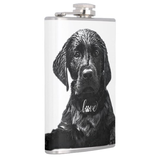 Black Labrador Retriever Welppy T - Shirt Throw Pi Flachmann (Rechts)