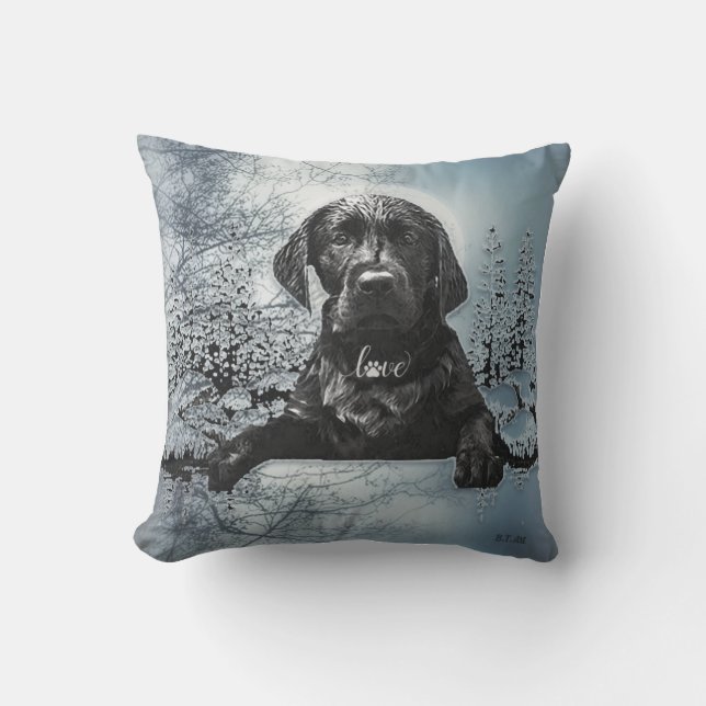Black Labrador Retriever Welppy T - Shirt Throw Pi Kissen (Vorderseite)