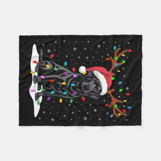 Black Labrador Santa Hat Reindeer Tree Lights Chri Fleecedecke (Vorderseite (Horizontal))